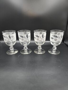 Elegant Clear Floral Etched Stemmed Goblets - Set of 4